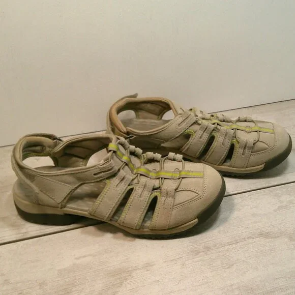 Clarks Gray Privo Leather Vapor Mist Leather Fisherman Sandals Women's Size 9.5 - Picture 1 of 7
